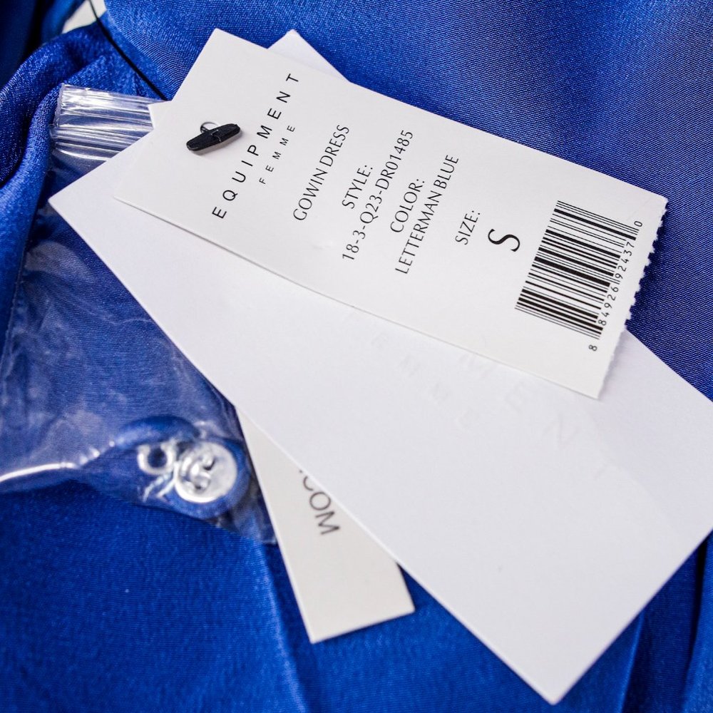 SOLD Equipment Blue Silk Wrap Dress - Picture 6 of 11